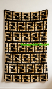 Fendi Gold & Black FF Monogram Flannel Throw Blanket IMG_9500